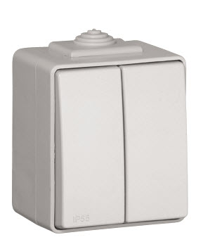 48101 CBR Двухклавишный проходной выключатель c сигнальной лампой, белый, IP 65